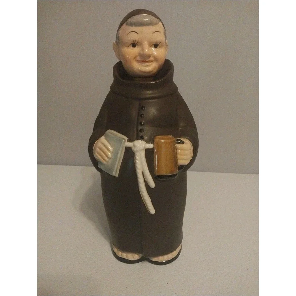 Vintage Monk Friar Figural Decanter Ceramic Liquor Bottle Cork Stopper 10